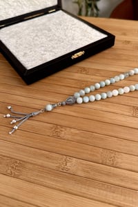 Aquamarine Doğal Taş Gümüş Tasarım Tesbih
