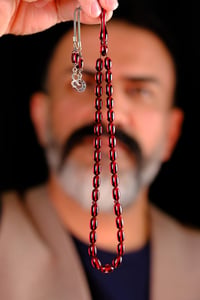 Ateş Kehribar El İşçiliği Gümüş Ayyıldız ve Üç Hilal Tasarım Tesbih