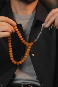 Bahadır Kılıç Usta İşçiliği Eski Osmanlı Gümüş Tasarım Tesbih (Antique Faturan Amber Beads فاتوران عنبر خرز عتيق)