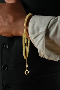 Bilek Boy Damla Kehribar Gümüş  Gold Ayyıldız Tasarım Kapsül Model Tesbih (Amber), (مسبحة قطرة كهريبار)