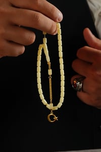 Bilek Boy Damla Kehribar Gümüş  Gold Ayyıldız Tasarım Kapsül Model Tesbih (Amber), (مسبحة قطرة كهريبار)