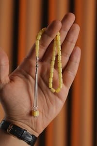 Bilek Boy Damla Kehribar Gümüş Tasarım Kapsül Model Tesbih (Amber), (مسبحة قطرة كهريبار)