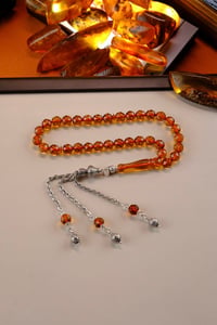 Bilek Boy Faseta Model Damla Kehribar Gümüş Tasarım Tesbih (Amber), (مسبحة قطرة كهريبار)