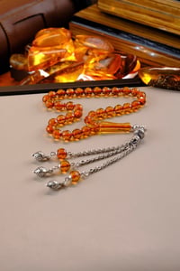 Bilek Boy Faseta Model Damla Kehribar Gümüş Tasarım Tesbih (Amber), (مسبحة قطرة كهريبار)