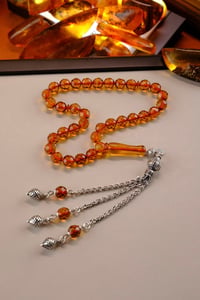 Bilek Boy Faseta Model Damla Kehribar Gümüş Tasarım Tesbih (Amber), (مسبحة قطرة كهريبار)
