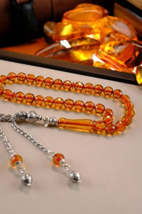 Bilek Boy Faseta Model Damla Kehribar Gümüş Tasarım Tesbih (Amber), (مسبحة قطرة كهريبار)