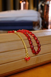 Bilek Boy Gold Tasarım Gümüş Püskül Kırmızı Ateş-i Sıkma Kehribar Tesbih