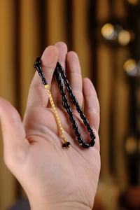 Bilek Boy Gold Tasarım Gümüş Püskül Siyah Ateş-i Sıkma Kehribar Tesbih