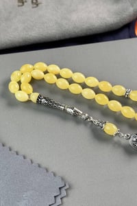 Bilek Boy Nakkaş İmame Gümüş Tasarım Damla Kehribar Tesbih  (Amber), (مسبحة قطرة كهريبار)