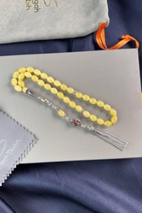 Bilek Boy Nakkaş İmame Gümüş Tasarım Damla Kehribar Tesbih  (Amber), (مسبحة قطرة كهريبار)