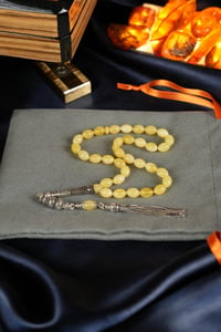 Bilek Boy Nakkaş İmame Gümüş Tasarım Damla Kehribar Tesbih  (Amber), (مسبحة قطرة كهريبار)