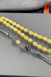 Bilek Boy Nakkaş İmame Gümüş Tasarım Damla Kehribar Tesbih  (Amber), (مسبحة قطرة كهريبار)