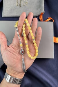 Bilek Boy Nakkaş İmame Gümüş Tasarım Damla Kehribar Tesbih  (Amber), (مسبحة قطرة كهريبار)