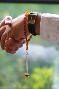 Bilek Boy Orjinal Damla Kehribar Gümüş Tasarım Tesbih (Amber), (مسبحة قطرة كهريبار)