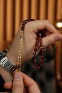 Bilek Boy Rus Damla Kehribarı Gümüş Gold Tasarım Tesbih (Amber), (مسبحة قطرة كهريبار)