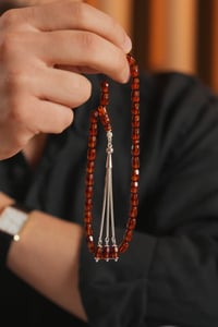 Bilek Boy Rus Damla Kehribarı Gümüş Tasarım Tesbih (Amber), (مسبحة قطرة كهريبار)