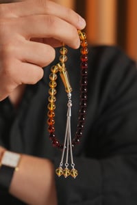 Bilek Boy Süzme Renk Damla Kehribar Gümüş Tasarım Tesbih (Amber), (مسبحة قطرة كهريبار)