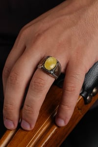 Damla Kehribar Taşlı 925 Ayar Gümüş Yüzük