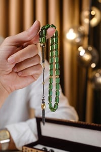 Diamond Gümüş Serisi Yeşil Ateşi Sıkma Kehribar Tesbih