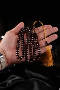 Eski Usül Tekerlek Model Kahverengi 99'luk Sıkma Kehribar Namaz Tesbihi
