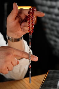 Gümüş Fakir Usta El İşçiliği Nakkaş İmame Tasarım Orjinal Sıkma Kehribar Tesbih