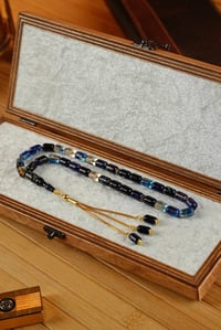 Gümüş Gold Tasarım Kapsül Model Mavi Hareli Ateş-i Sıkma Kehribar Tesbih