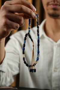 Gümüş Gold Tasarım Kapsül Model Mavi Hareli Ateş-i Sıkma Kehribar Tesbih