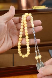 Gümüş İsimli Kişiye özel Tasarım Damla Kehribar (Amber), (مسبحة قطرة كهريبار)