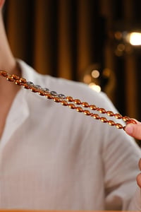 Gümüş Tasarım Kişiye Özel İsimli Kırmızı Sarı Kehribar Tesbih