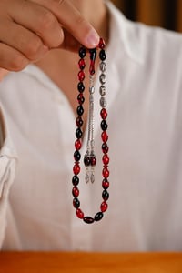 Gümüş Tasarım Kişiye Özel İsimli Kırmızı Ateş Kehribar Tesbih