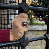 Harzemşah Serisi Koyu Kırmızı Taşlı Gümüş Erkek Yüzük