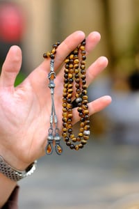 Kaplan Gözü Namaz Tesbihi Gümüş Kazaziye Örmesi Tasarımlı