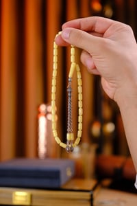 Kapsül Model 3'lü Gümüş Püskül Tasarım Damla Kehribar Tesbih (Amber), (مسبحة قطرة كهريبار)