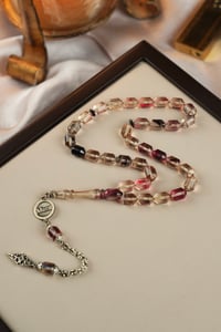 Kişiye Özel İsimli Metal Tasarım Faseta Model Multi Color Sıkma Kehribar Tesbih