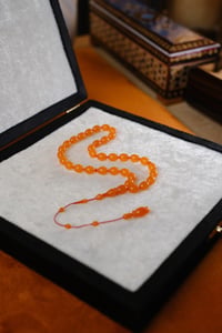 Koleksiyonluk Bilek Boy Eski Osmanlı Sıkma Kehribar Tesbih (Antique Faturan Amber Beads فاتوران عنبر خرز عتيق)