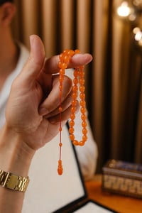 Koleksiyonluk Bilek Boy Eski Osmanlı Sıkma Kehribar Tesbih (Antique Faturan Amber Beads فاتوران عنبر خرز عتيق)