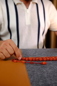 Master İbrahim Altın Üst Düzey Koleksiyonluk Eski Osmanlı Sıkma Kehribar Tesbih (Antique Faturan Amber Beads فاتوران عنبر خرز عتيق)