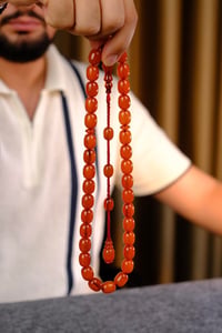 Master İbrahim Altın Üst Düzey Koleksiyonluk Eski Osmanlı Sıkma Kehribar Tesbih (Antique Faturan Amber Beads فاتوران عنبر خرز عتيق)