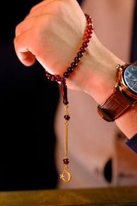 Mini Bilek Boy Litvanya Damla Kehribar Gümüş Ayyıldız Tasarım (Amber), (مسبحة قطرة كهريبار)