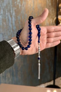 Nadir Mavi Bitki Pigmentli Dominik Damla Kehribar Gümüş Tasarım (Amber), (مسبحة قطرة كهريبار)