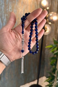 Nadir Mavi Bitki Pigmentli Dominik Damla Kehribar Gümüş Tasarım (Amber), (مسبحة قطرة كهريبار)