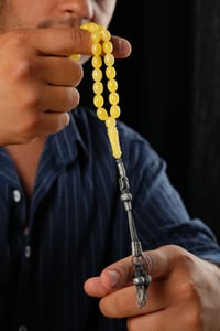 Orjinal Damla Kehribar Gümüş Kazaz Tasarım Tesbih (Amber), (مسبحة قطرة كهريبار)