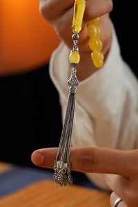Orjinal Damla Kehribar Özel Gümüş Tasarım Tesbih (Amber), (مسبحة قطرة كهريبار)