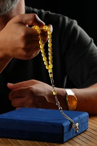 Orjinal Damla Kehribar Özel Nakkaş İmame Gümüş Tasarım Tesbih (Amber), (مسبحة قطرة كهريبار)