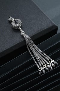 Osmanlı Motif Siyah Mineli Gümüş Püskül