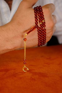 Özel Gümüş Ayyıldız Tasarım 99`luk Damla Kehribar Namaz Tesbihi (Amber), (مسبحة قطرة كهريبار)
