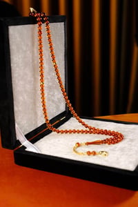 Özel Gümüş Ayyıldız Tasarım 99`luk Damla Kehribar Namaz Tesbihi (Amber), (مسبحة قطرة كهريبار)