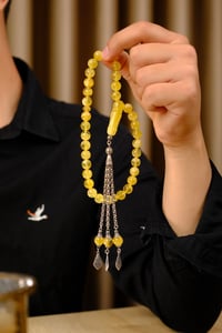 Premium Gümüş Tasarım Orjianal Damla Kehribar Tesbih (Amber), (مسبحة قطرة كهريبار)