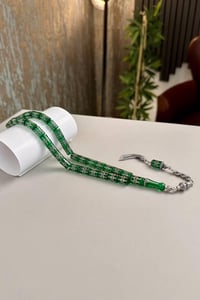 Rolex Yeşili Gümüş İşlemeli  Sıkma Kehribar