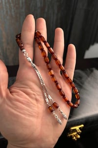 Şaheser Bilek Boy Rus Damla Kehribar Gümüş (Amber), (مسبحة قطرة كهريبار)